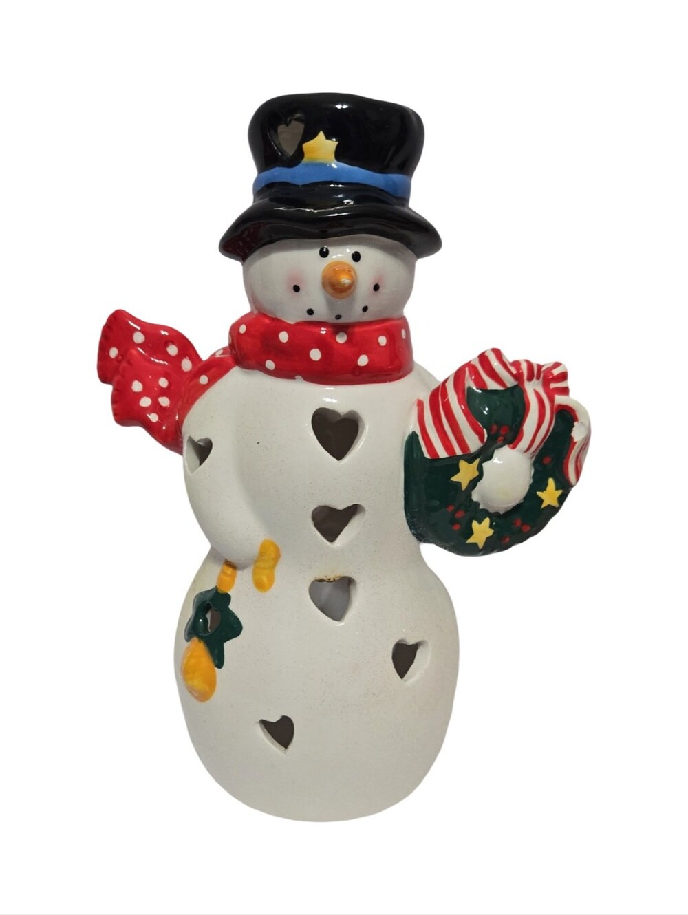 Hallmark White Snowman Figurine with Black Hat and Red Scarf Vintage Collectible